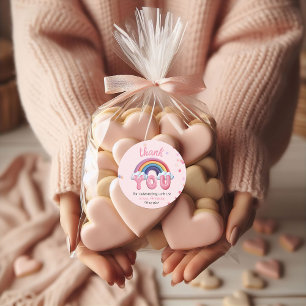Pink Pastel Rainbow Birthday Thank You Classic Round Sticker