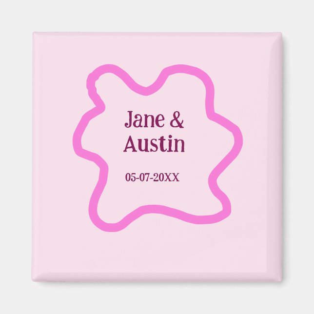 Pink pastel retro wedding border frame name date magnet (Front)