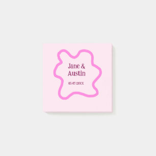 Pink pastel retro wedding border frame name date post-it notes