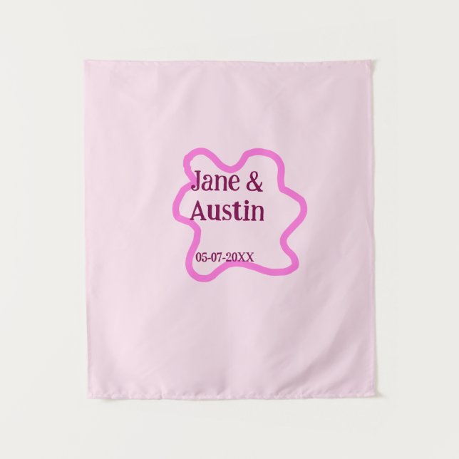 Pink pastel retro wedding border frame name date tapestry (Front)