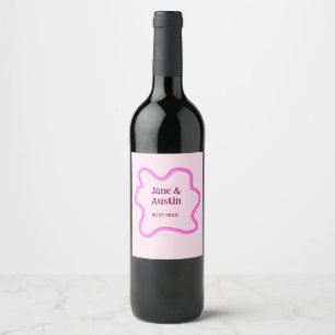 Pink pastel retro wedding border frame name date wine label