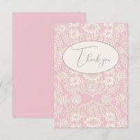 Pink Pastel Rustic Faux Lace Flat Thank You Card
