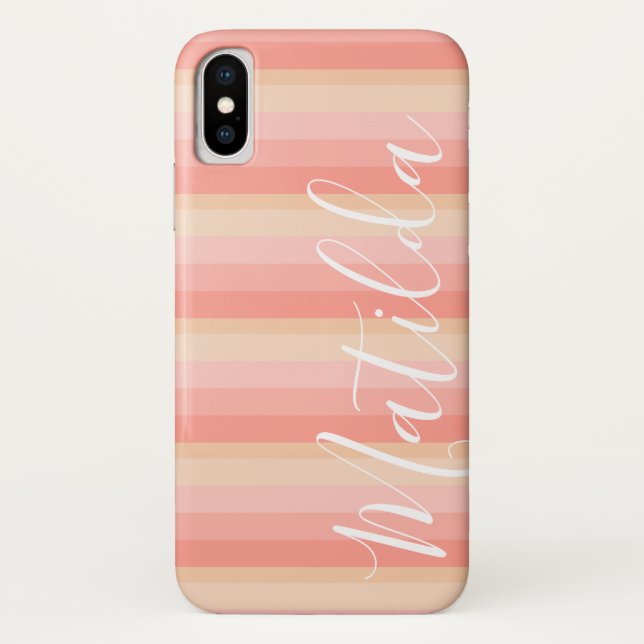 Pink Pastel Skin  Ombre Stripe Personalized Name Case-Mate iPhone Case (Back)