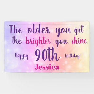 Pink pastel sparkly 90th Birthday personalised Banner