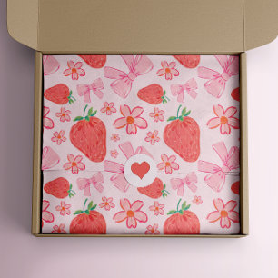 Pink Pastel Strawberry Floral Bow  Tissue Paper