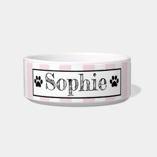 Pink Pastel Stripes Personalised Dog Cat Pet Bowl