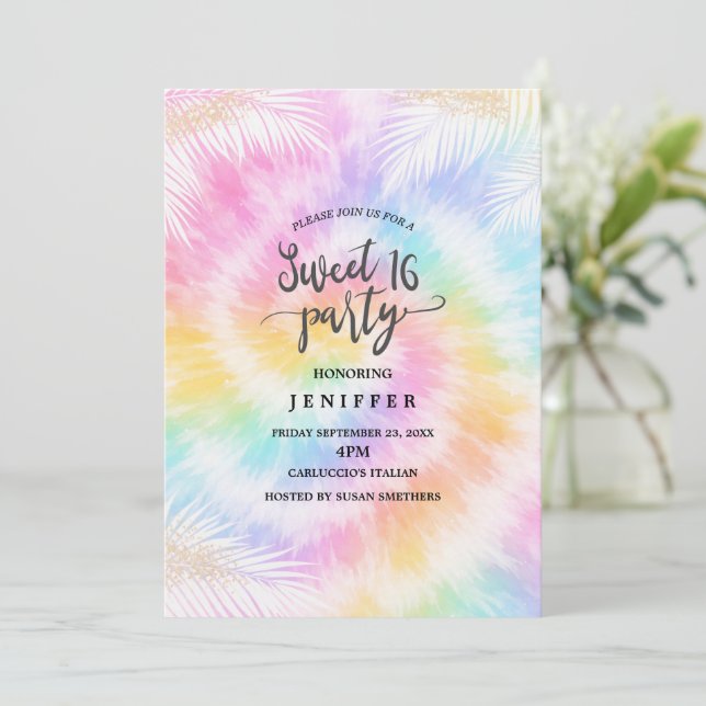 Pink Pastel Tie Dye Girly Chic                     Invitation (Standing Front)