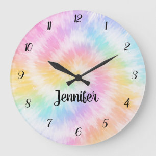 Pink Pastel Tie Dye Girly Chic                     Large Clock