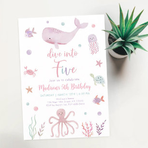 Pink Pastel Under the Sea 5th Birthday Invitation