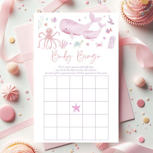 Pink Pastel Under The Sea Baby Shower Bingo Game (Creator Uploaded)
