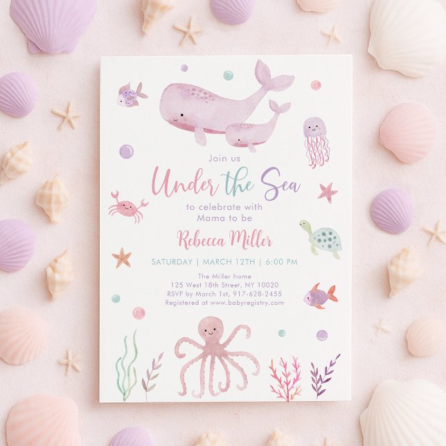Pink Pastel Under the Sea Baby Shower Invitation (Creator Uploaded)