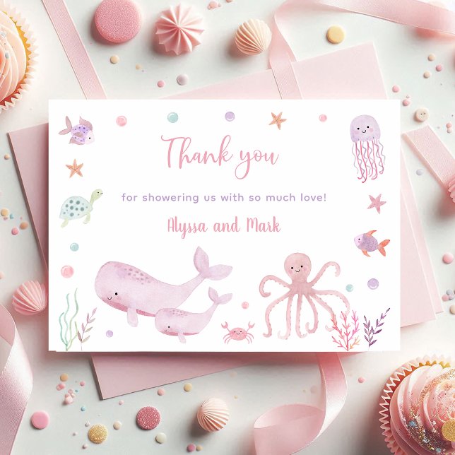 Pink Pastel Under the Sea Baby Shower Thank You Card (Creator Uploaded)