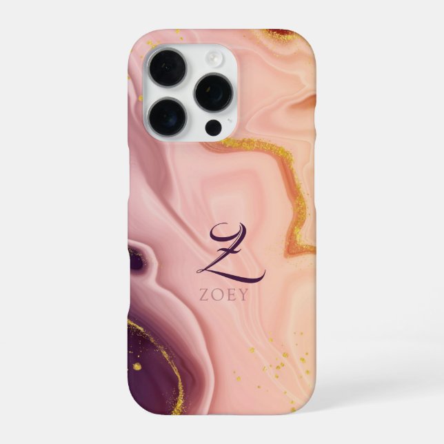 Pink Pastel Violet Glitter Watercolor Customisable iPhone Case (Back)