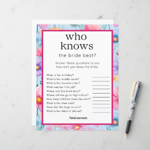 Pink Pastel Watercolor Bridal Shower Party Game