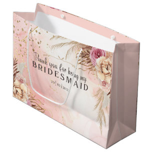 Pink Pastel Watercolor Bridesmaid Thank You Large Gift Bag
