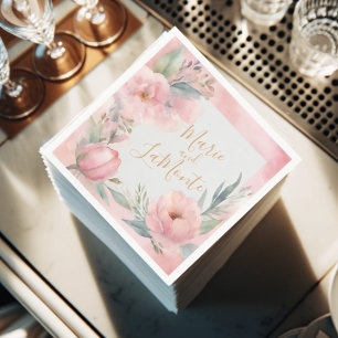 Pink Pastel Watercolor Floral Wedding Napkins