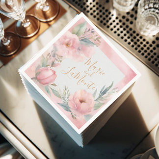Pink Pastel Watercolor Floral Wedding Napkins