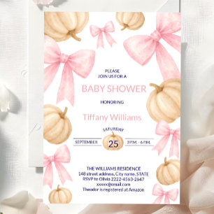 Pink Pastel Watercolor Pumpkin bow ribbon Invitation