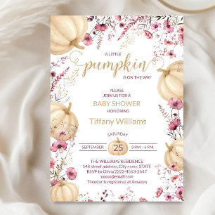 Pink Pastel Watercolor Pumpkin fall wild flowers Invitation