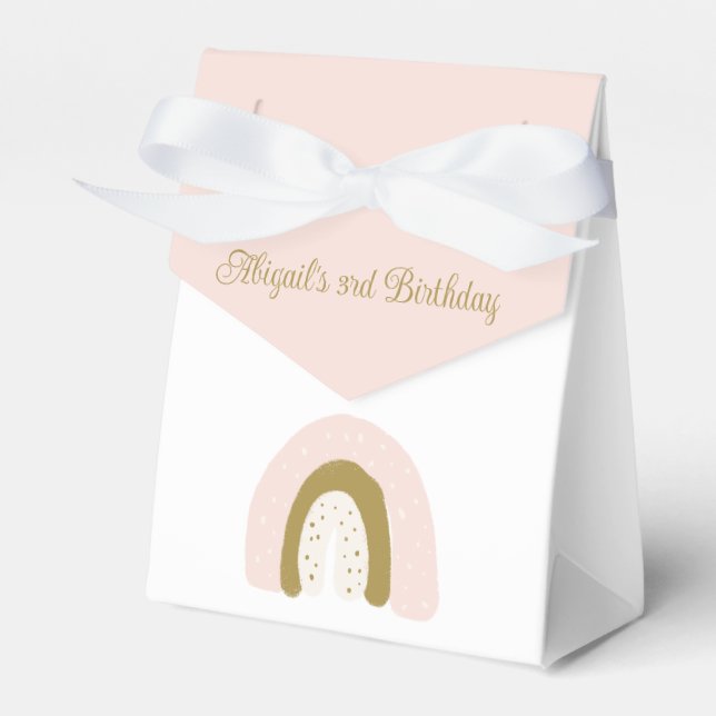 Pink Pastel Watercolor Rainbow Birthday Party Favour Box (Front Side)
