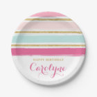 Pink Pastel Watercolor Stripes with Gold Glitter