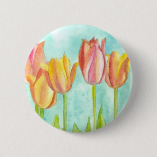 Pink Pastel Watercolor Tulip Flowers 6 Cm Round Badge