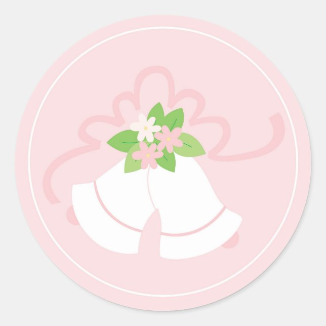 Pink pastel wedding bells classic round sticker (Front)