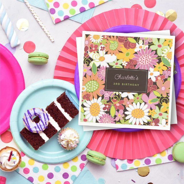 Pink Pastels Spring Flowers Garden Birthday Party Napkin (Pink Pastels Spring Flowers Garden Kid's Birthday Party Paper Napkins @ fat_fa_tin)