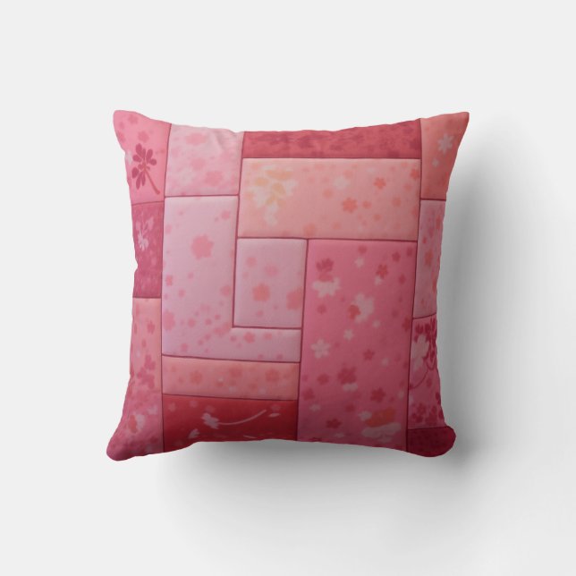 Pink patchwork cushion with a quilted feel (Back)
