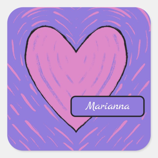 Pink Patchwork Heart Square Sticker (Front)