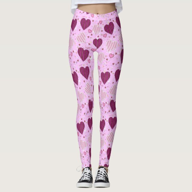 Pink Patchwork Hearts Leggings (Front)