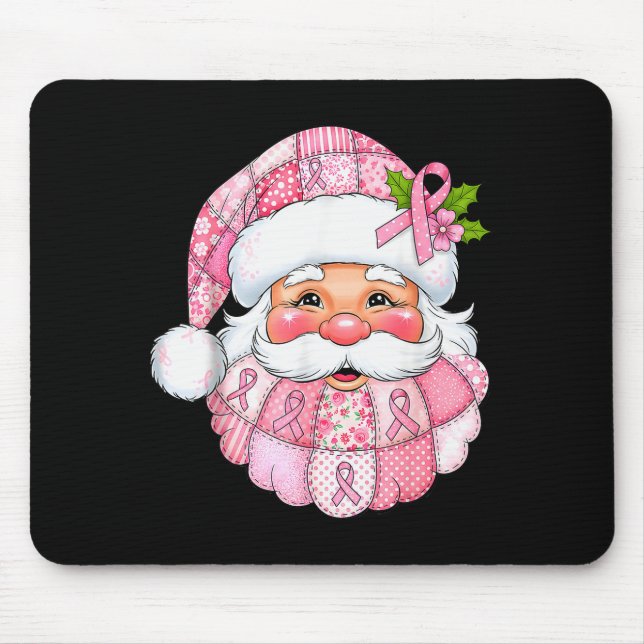 Pink Patchwork Santa Breast Cancer Awareness Chris Mouse Pad (Front)