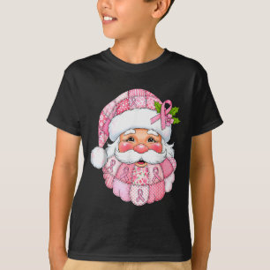 Pink Patchwork Santa Breast Cancer Awareness Chris T-Shirt