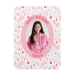 Pink Pattern Birthday Photo Magnet