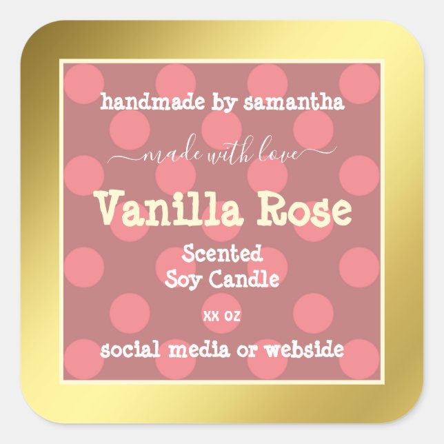 Pink Pattern Gold Frame Product Packaging Labels (Front)