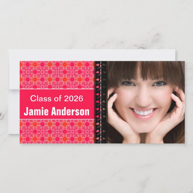 Pink Pattern Modern Graduation Photo Announcement (Front)