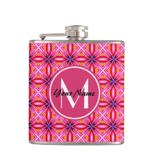 Pink pattern Monogrammed Vinyl Wrapped Flask