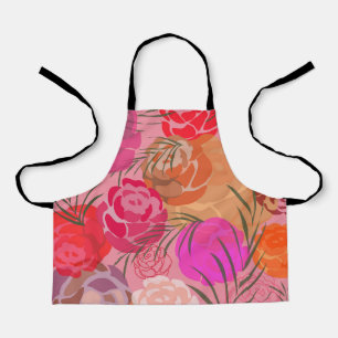 Pink pattern with flowers and plants apron