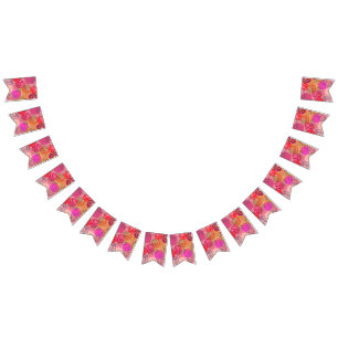 Pink pattern with flowers and plants bunting