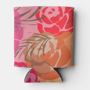 Pink pattern with flowers and plants can cooler