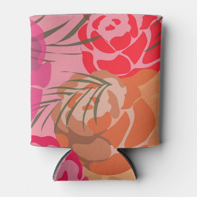 Pink pattern with flowers and plants  can cooler (Front)