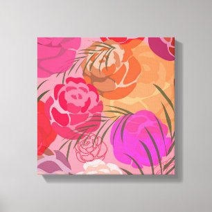 Pink pattern with flowers and plants canvas print