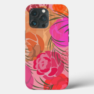 Pink pattern with flowers and plants iPhone 13 pro case