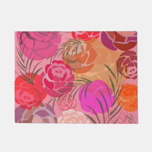 Pink pattern with flowers and plants doormat