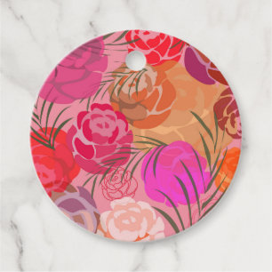 Pink pattern with flowers and plants favour tags