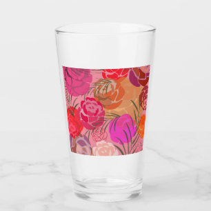 Pink pattern with flowers and plants glass