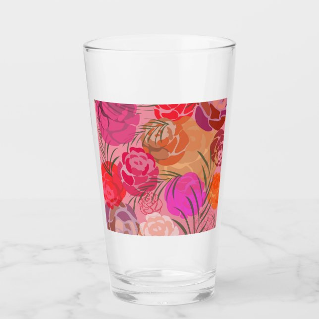Pink pattern with flowers and plants glass (Front)