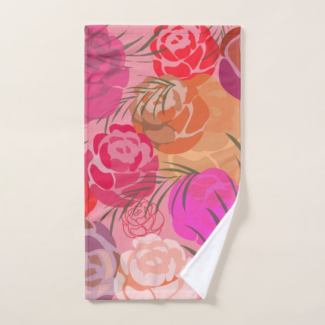 Pink pattern with flowers and plants hand towel (Hand Towel)