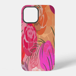 Pink pattern with flowers and plants iPhone 12 case
