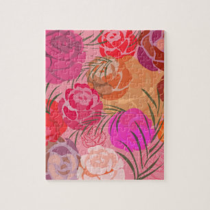 Pink pattern with flowers and plants jigsaw puzzle